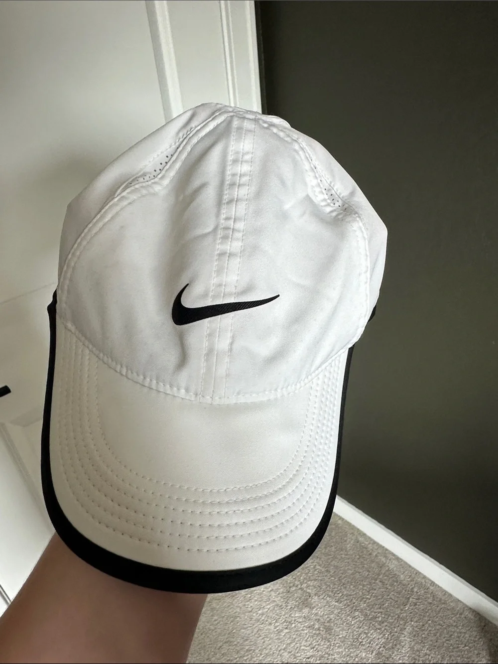 Nike White and Black Swoosh Athletic Cap